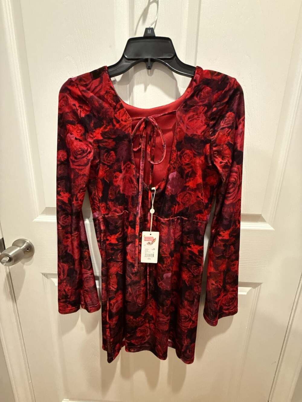 Chelsea & Violet Velvet Floral Print Long Sleeve Open Back Mini Dress